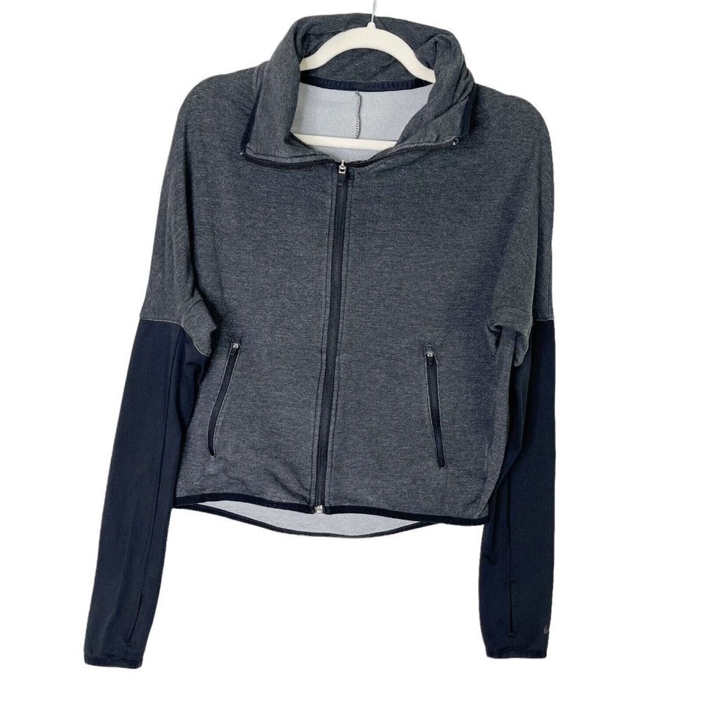 Nike Zip‎ Jacket Womens Size Small Gray Black Funnel Neck
